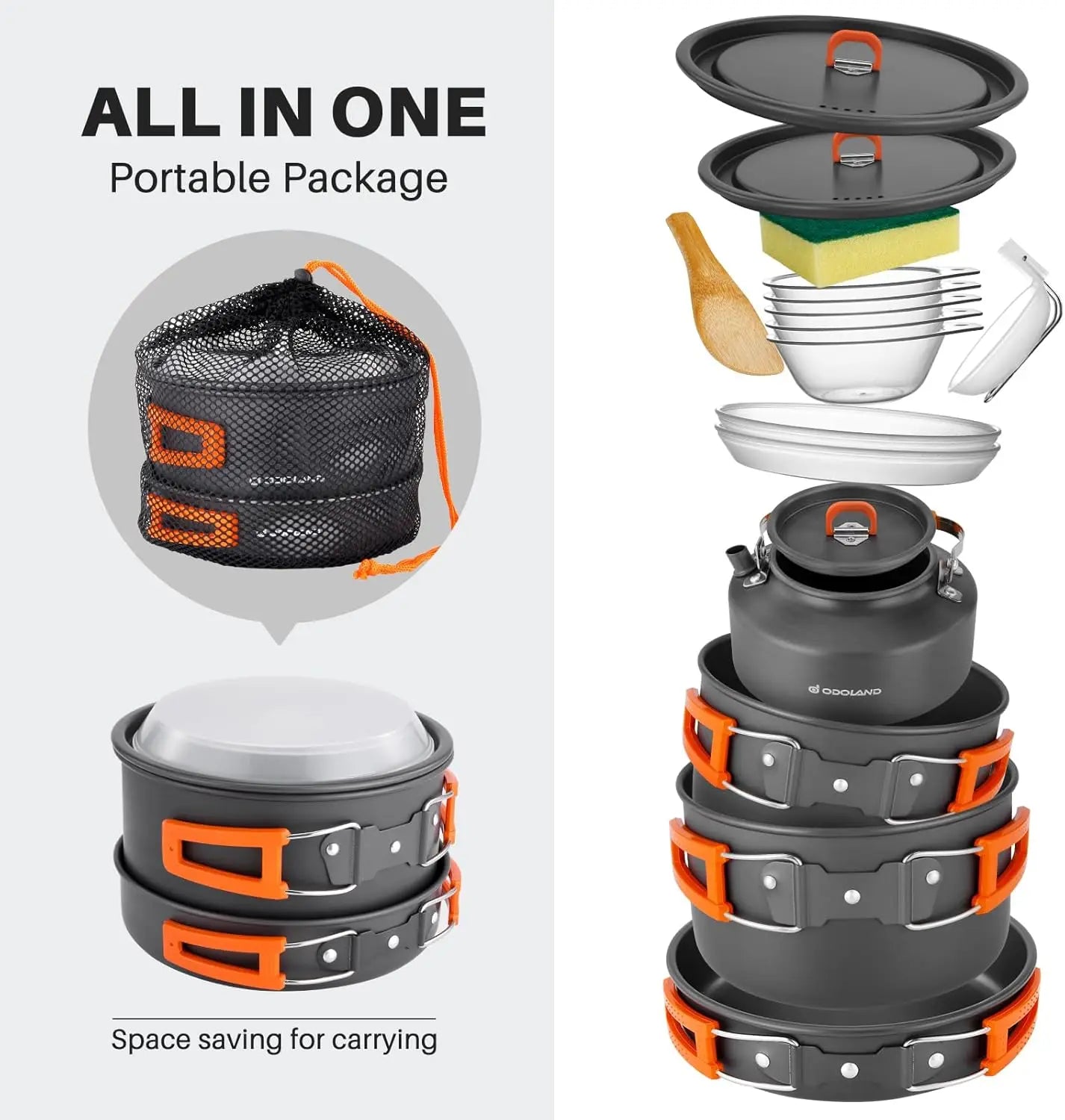 Camping Cookware Set 15pcs Non-Stick Lightweight Pots and Pans with Kettle for Backpacking Outdoor Cooking Picnic