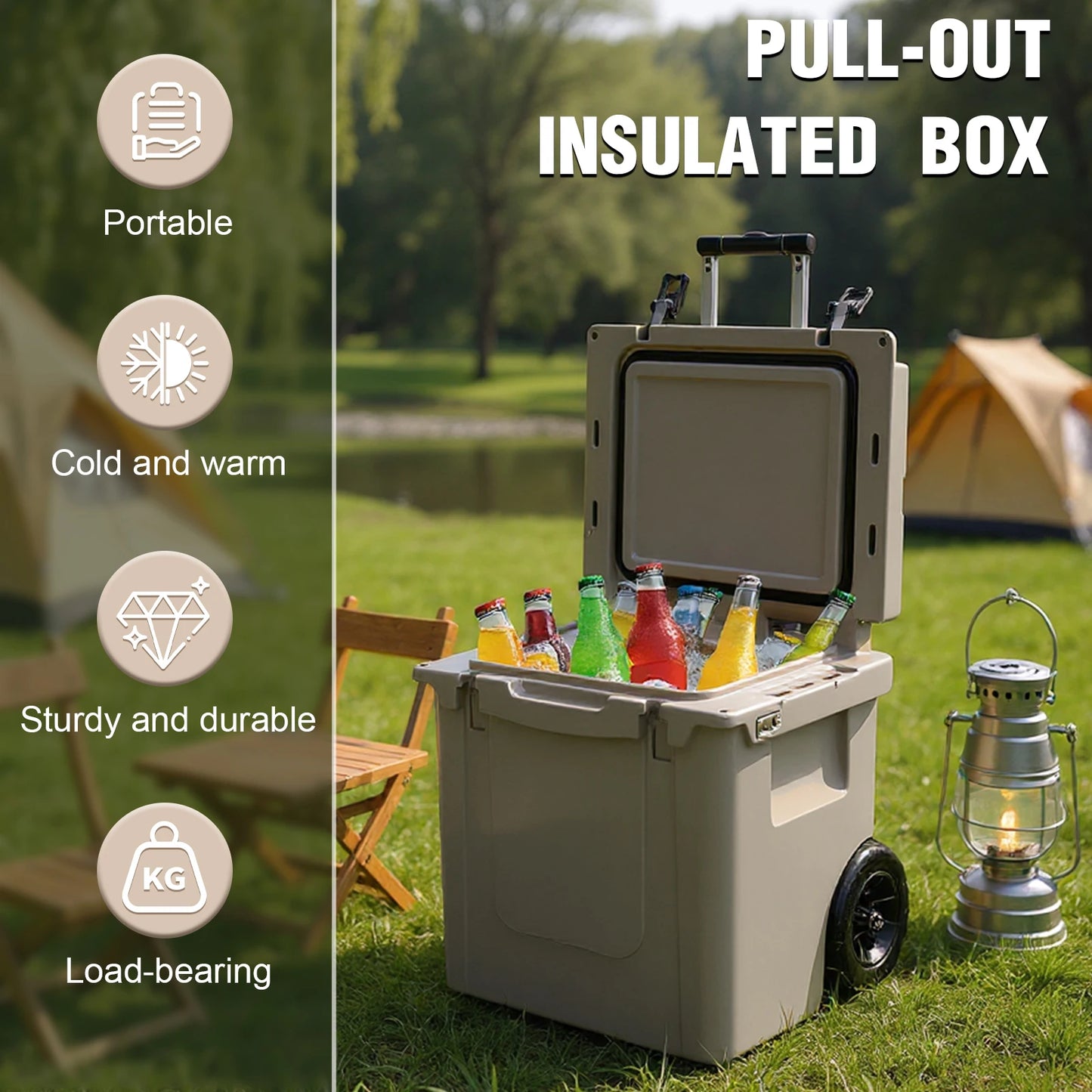5L Insulated Wheeled Cooler with Portable Handles/Leak-Proof Tight Latches Outdoor Portable Cooler Box for Beach Camping Fishing