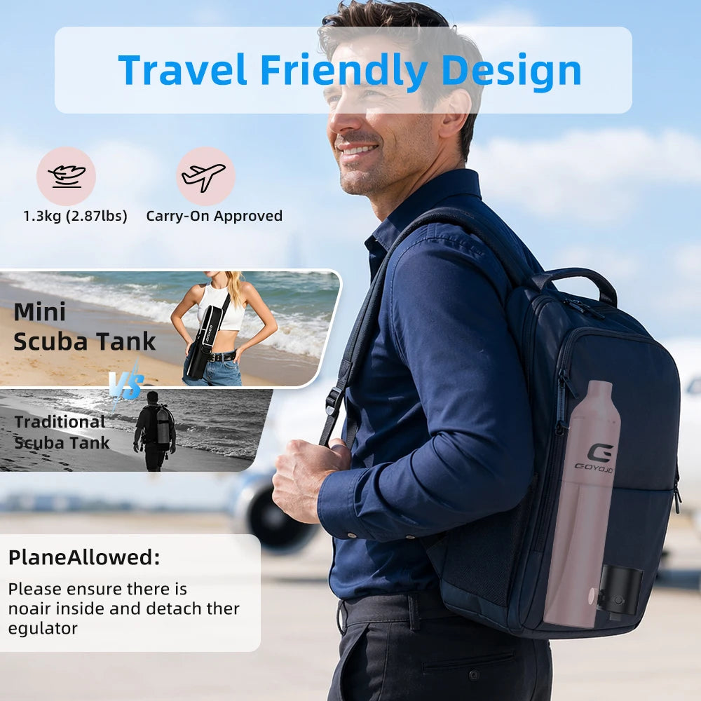 GOYOJO Mini Scuba Tank 0.5L Portable Small Diving Tank for Underwater Breathing Reusable Diving Cylinder Lung Air Tank for Emergency Rescue Boat Cleaning Backup Air Source Pony Bottle