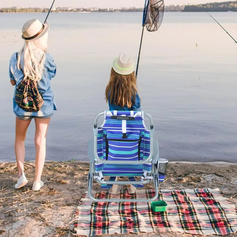 Portable Reclining Beach Chair with Umbrella and Cup Holder for Kids, Suitable for Beach, Camping, and Picnics