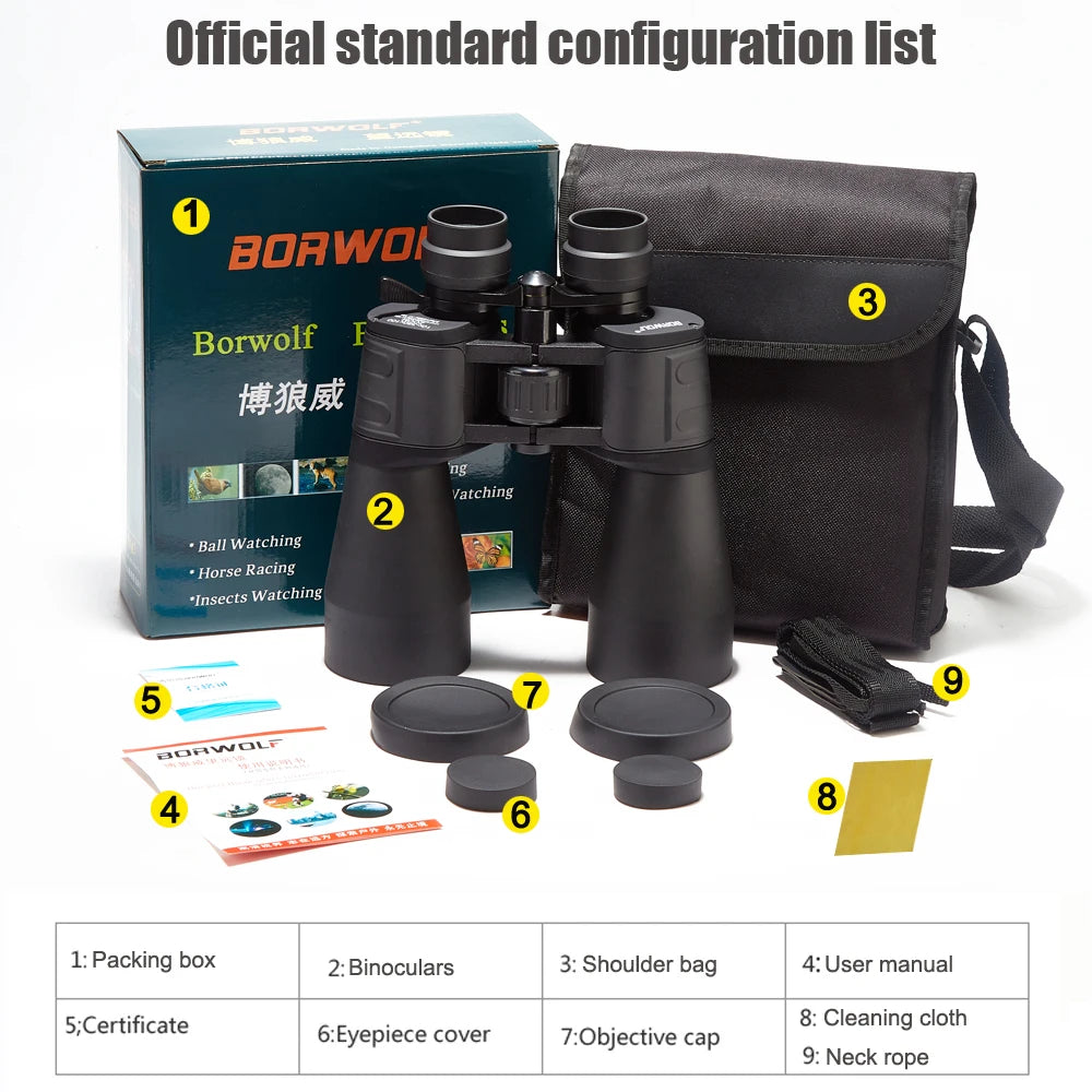 BORWOLF 10-380X100 High Magnification HD Professional Zoom Binoculars 10-60 times Telescope Suitable For Moon Watching And Touri