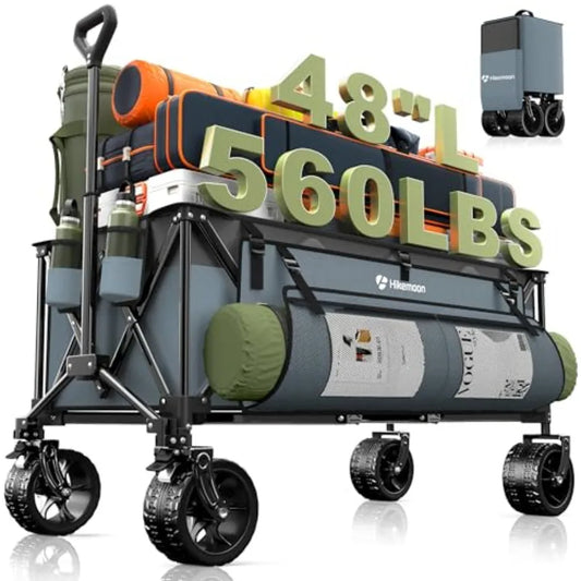 300L Extra Large Foldable Beach Wagon 560LBS Heavy-Duty Collapsible Utility Cart with 48 Length Big All-Terrain Wheels for Camp
