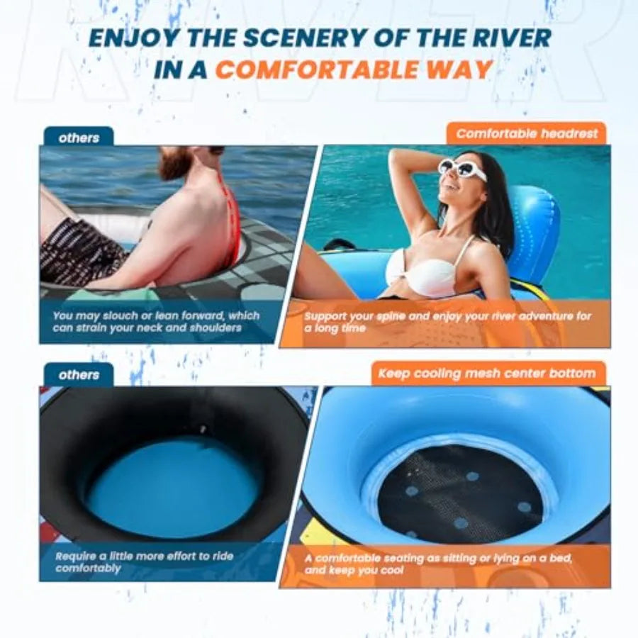 53 Heavy Duty River Tube for Floating Tubing in Pool or Lake Premium Canvas Cover Blue 2 Cup Holders 2 Grip Handles for Adults