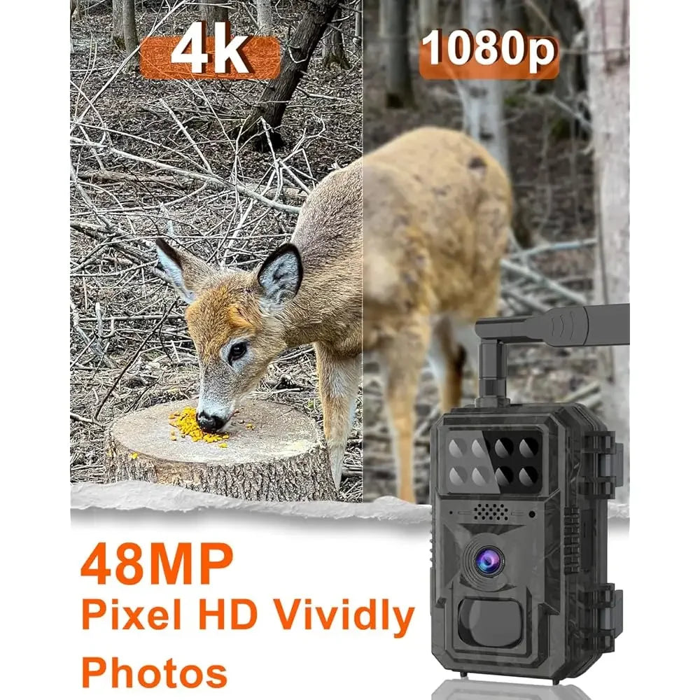 4G Cellular Trail Camera-with 4K 48MP Wide Angle 120 Degree, Night Vision up to 100FT, Solar Powered Hunting Came