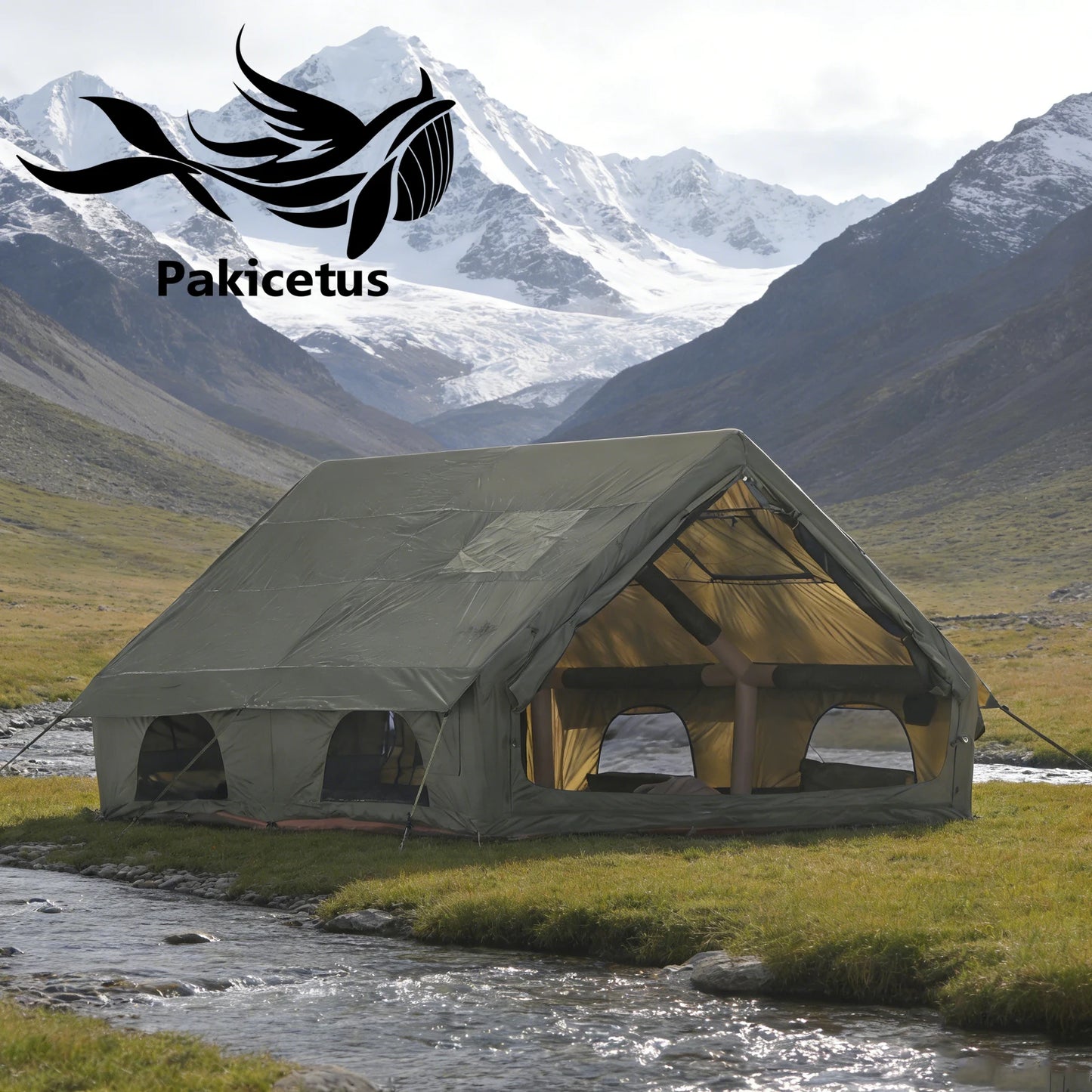 Pakicetus Quick Setup Inflatable Camping Tent, Waterproof Family Tent for 4-8 Persons, Portable Air Tent with Carry Bag