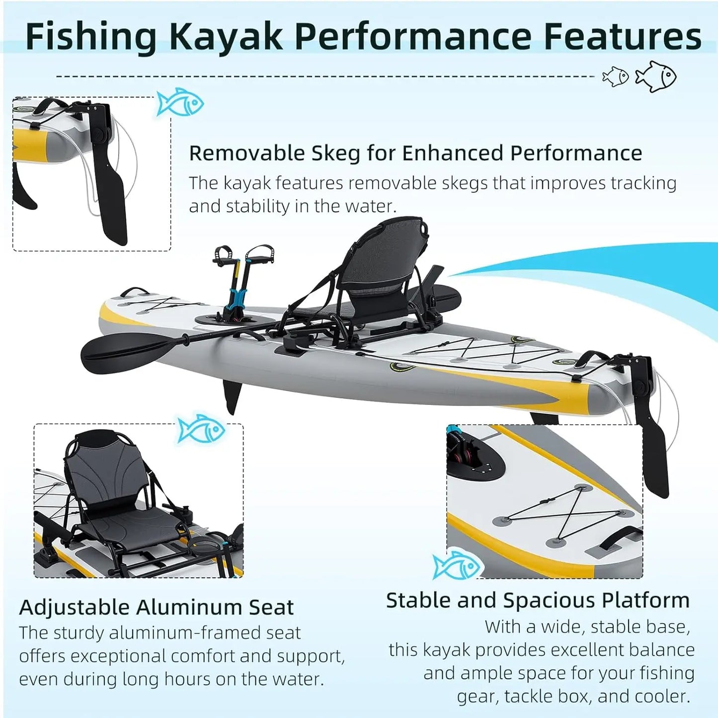 Inflatable Kayak with Pedal System, 12ft Premium PVC Fishing Kayak, Portable & Lightweight with Rudder System, Aluminum, Custom