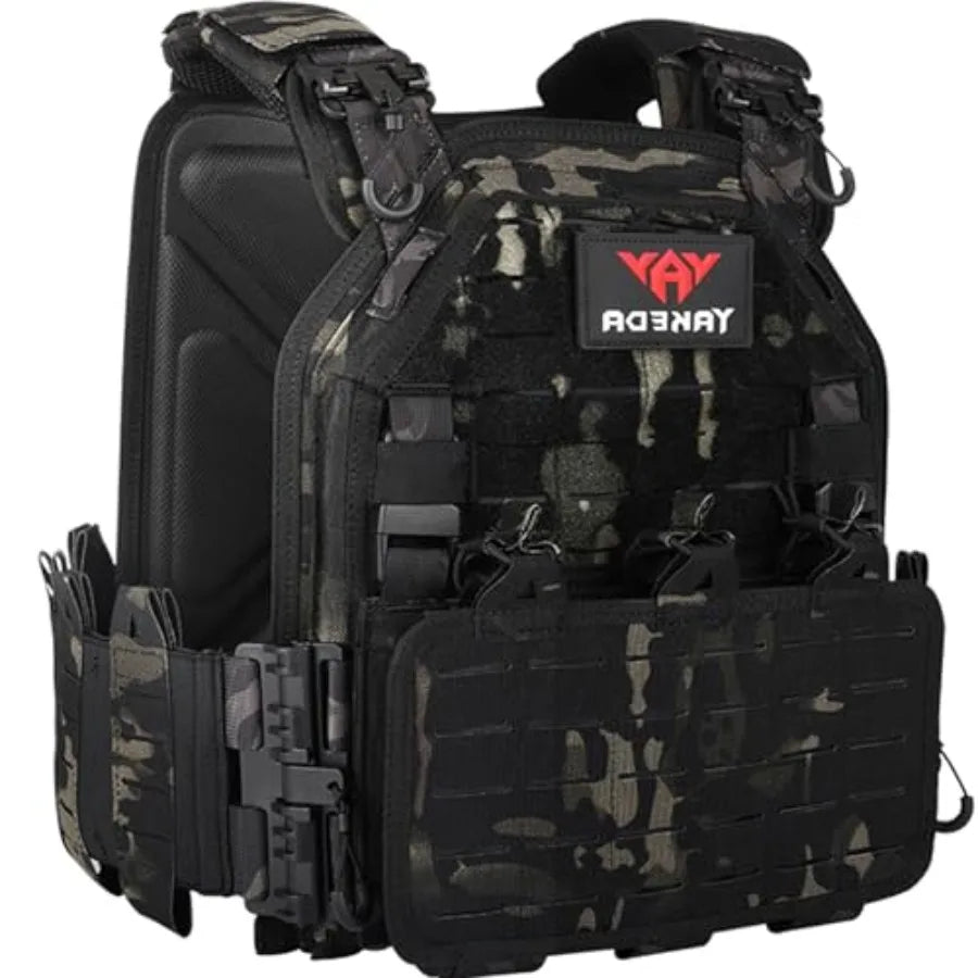 YAKEDA Tactical Outdoor Vest for Men/1000D Nylon Quick Release Laser-Cutting Modular Lightweight Vest