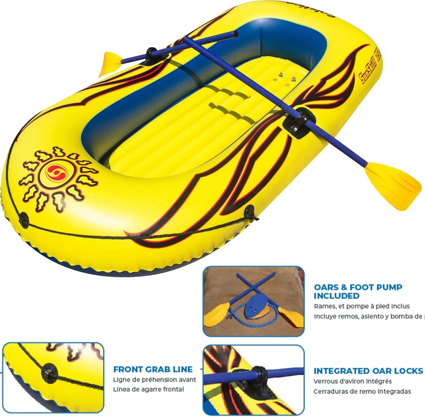 2 Person Inflatable Boat Raft with Oars, Pump, and Cushioned Floor - 6 Ft Dinghy for Adults & Kids