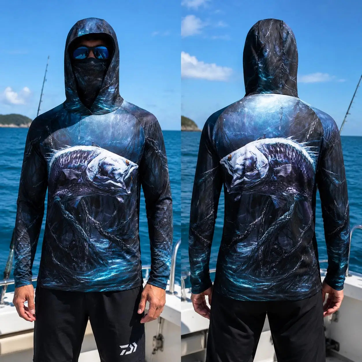 Long Sleeve Fishing Hoodie Protection Breathable Quick Dry Outdoor Fishing Shirt with Face Cover Hood Custom Print Sportswear