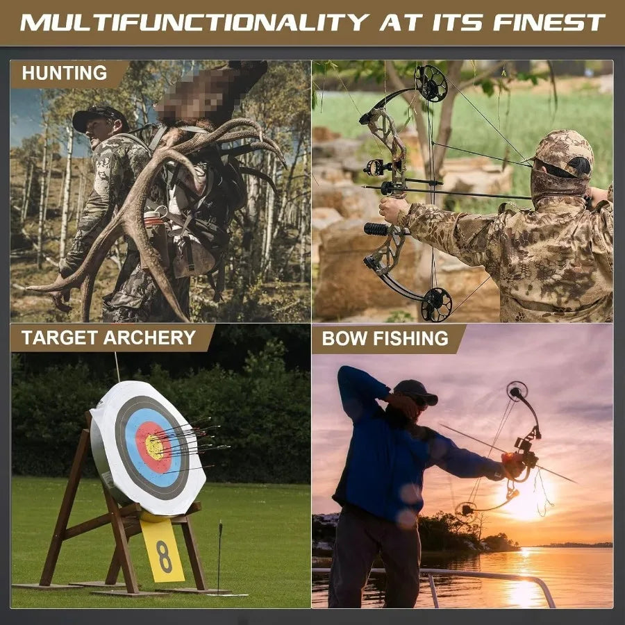 Compound Bow for Hunting Adults Archery Set Aluminum Alloy Bow Handle IBO Arrow Speed 320fps Pull Distance: 1930 0.5