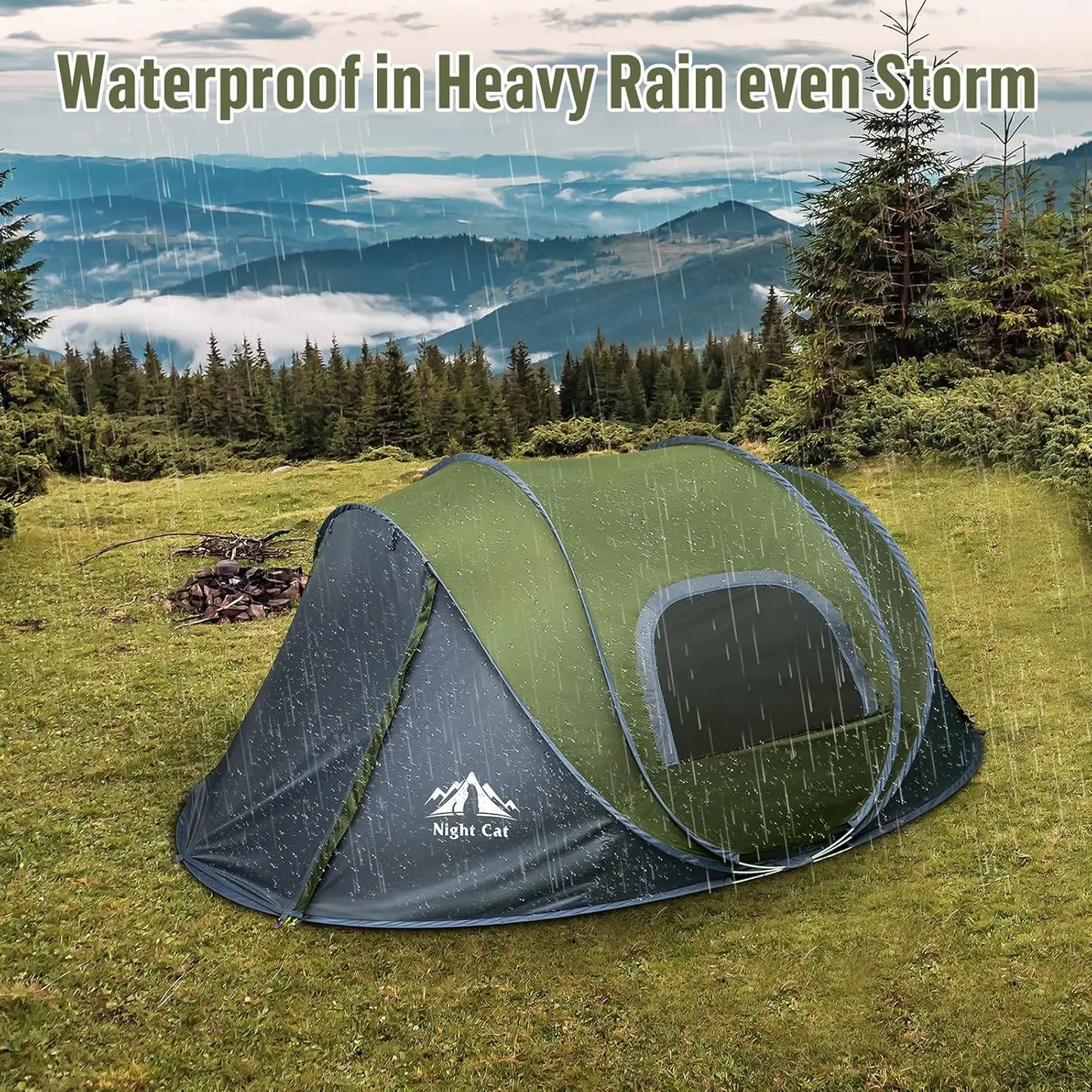 Pop up Camping Tent for 2 Person, Instant Easy Setup with Waterproof Fabric and Cool Ventilation for Family Outdoor