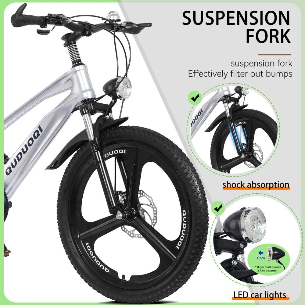 Ye FKZNPJ 20 Inch 7-Speed Kids Mountain Bike with Magnesium Alloy Frame & One-Piece Wheels, Lightweight Bicycle for 8 - 12 Year Old Boys and Girls