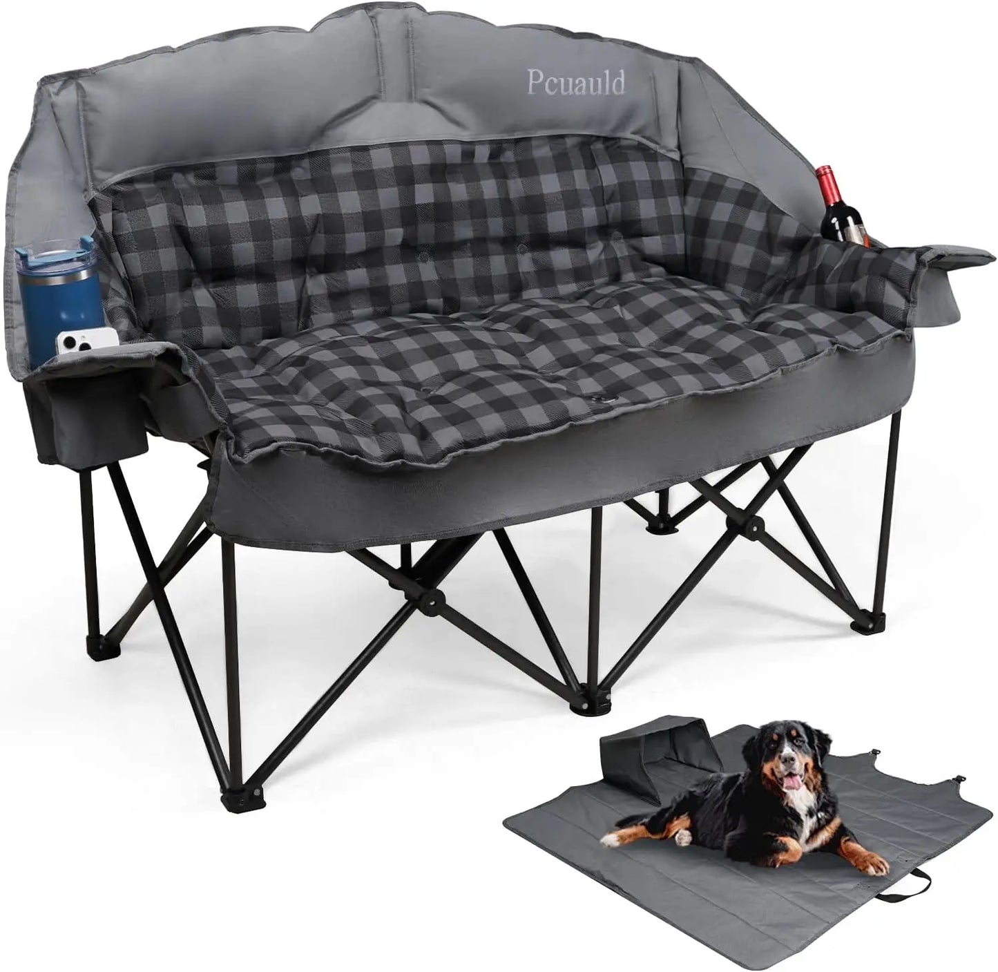 Oversized 2-Person Camping Chair with Padded Loveseat, Cup Holders, and Carry Bag for Patio Beach