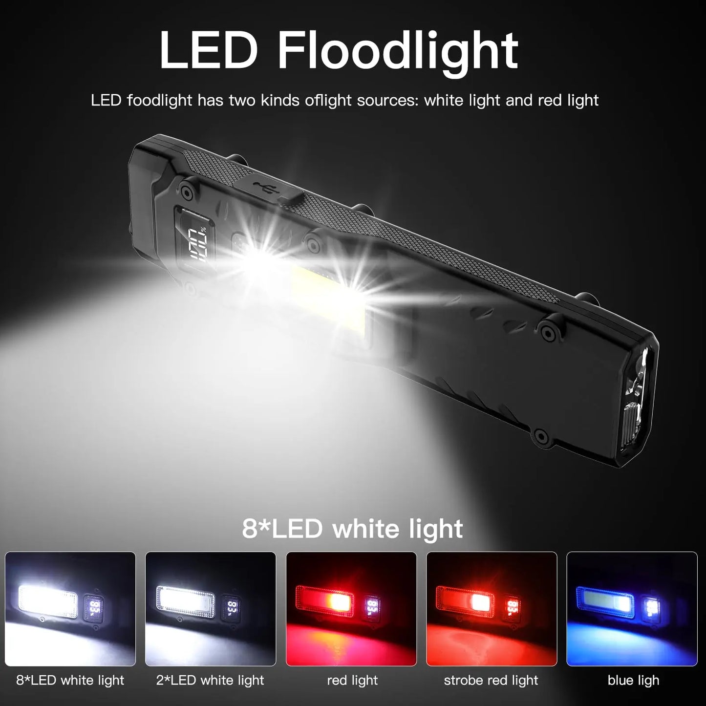 USB-C Rechargeable Tactical Flashlight 1500 Lumens Slim Flat Shape Torch with Spotlight Floodlight Strobe Modes Digital Display