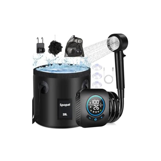 Portable Shower for Camping, [Upgraded] Spopal 8000mAh Rechargeable Camping Shower with 5 Adjustable Speeds, 4 Spray Modes with