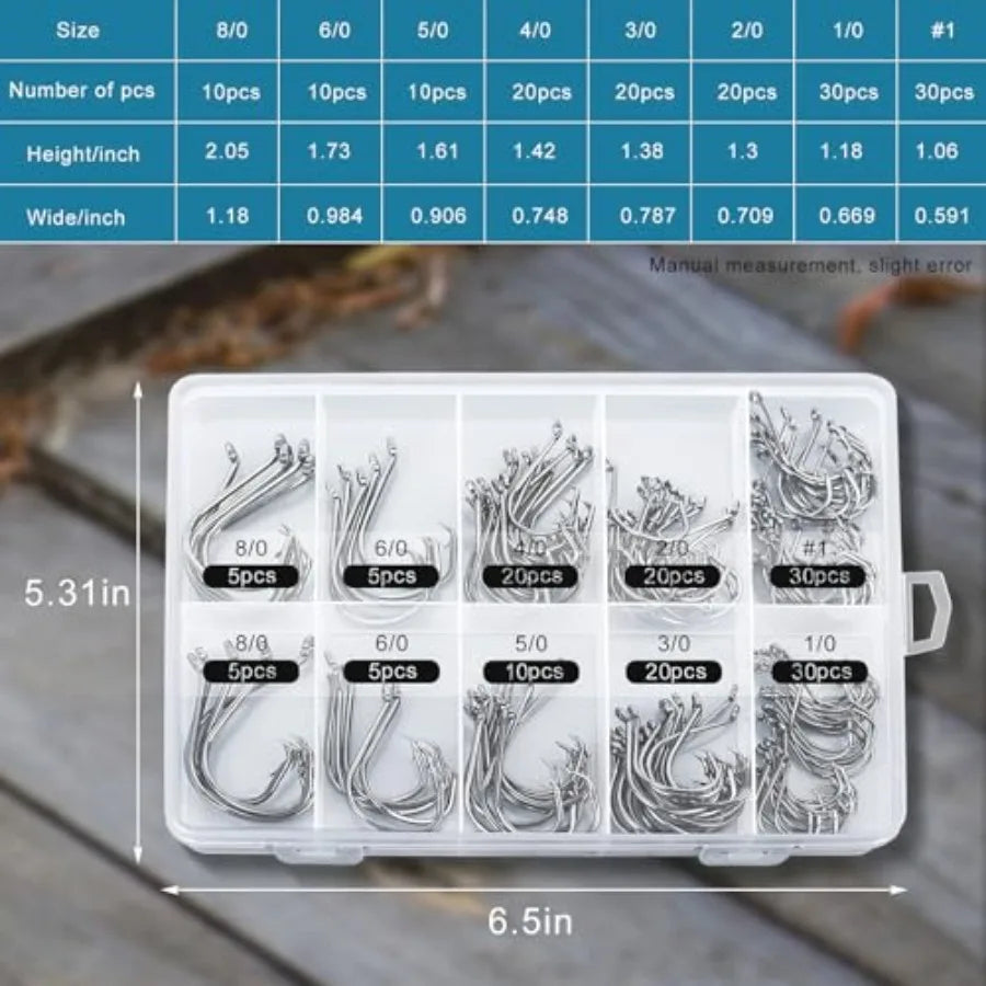 150PCS Circle Hooks, Strong High Carbon Steel Fresh and Saltwater Fishing Hooks, Variety of Different Sizes Circle Hook - Size: