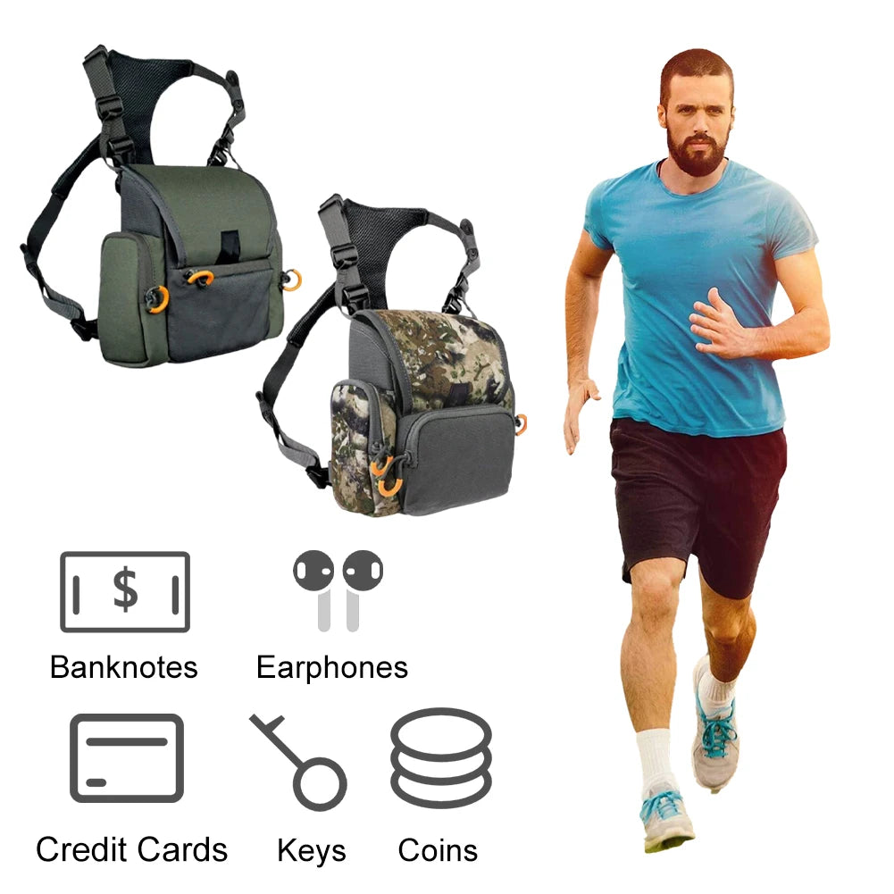 Bino Harness with Rain Cover with Rangefinder Pocket Adjustable Large Capacity Bino Case for Hunting Hiking