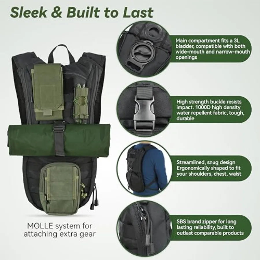 Tactical Molle Hydration Pack Backpack with 3L TPU Water Bladder Military Daypack for Cycling Hiking Running Climbing Hunting B