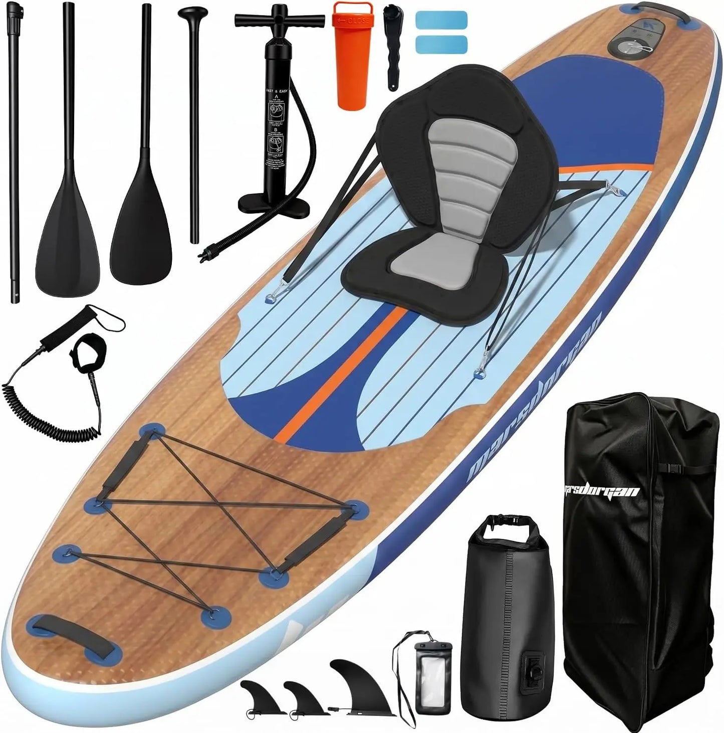 11-Foot by 34-Inch Inflatable Stand Up Paddle Board for Adults and Youth, Extra Wide with Non-Slip Deck and Removable Seat, Stable for 2-3 People, Perfect for Family Water Sports, Includes Premium Accessories