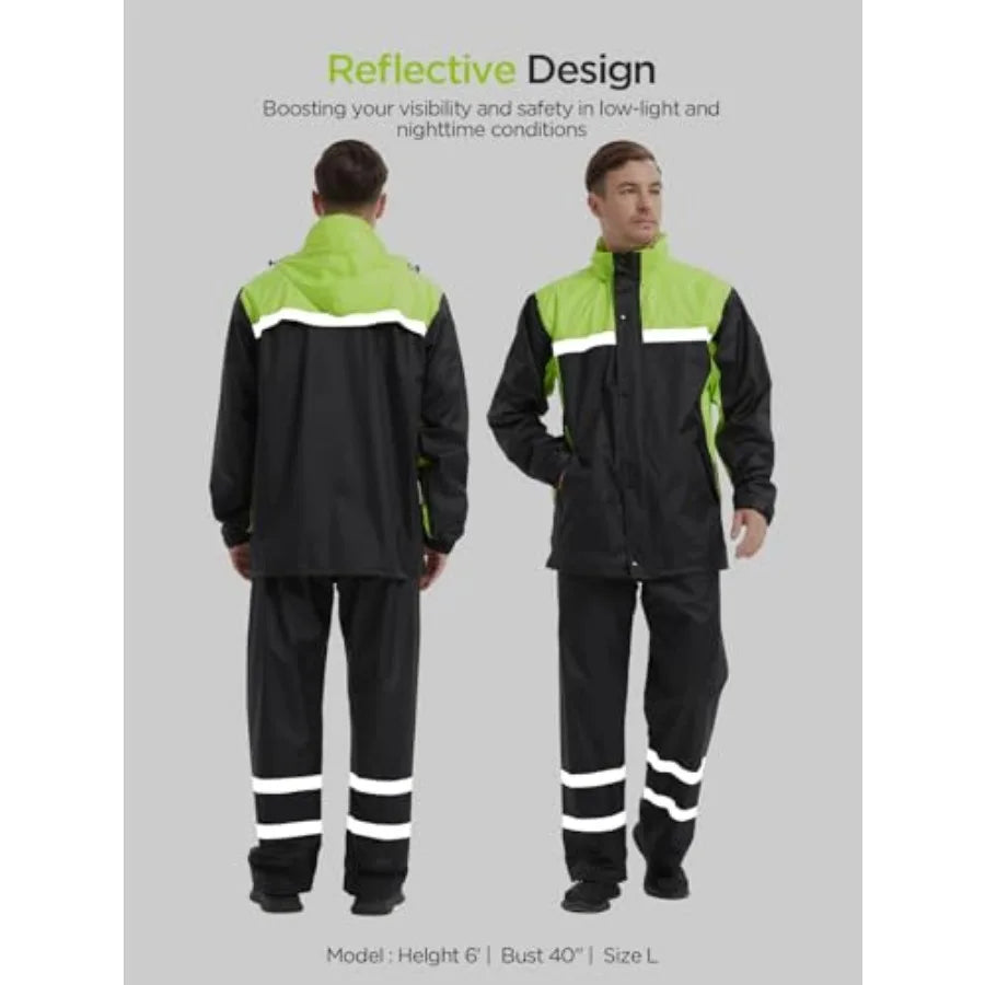 Mens Rain Suits with Air Vents Reflective Waterproof Rain Gear Breathable Jacket Pants for Work Golf Fishing Hiking