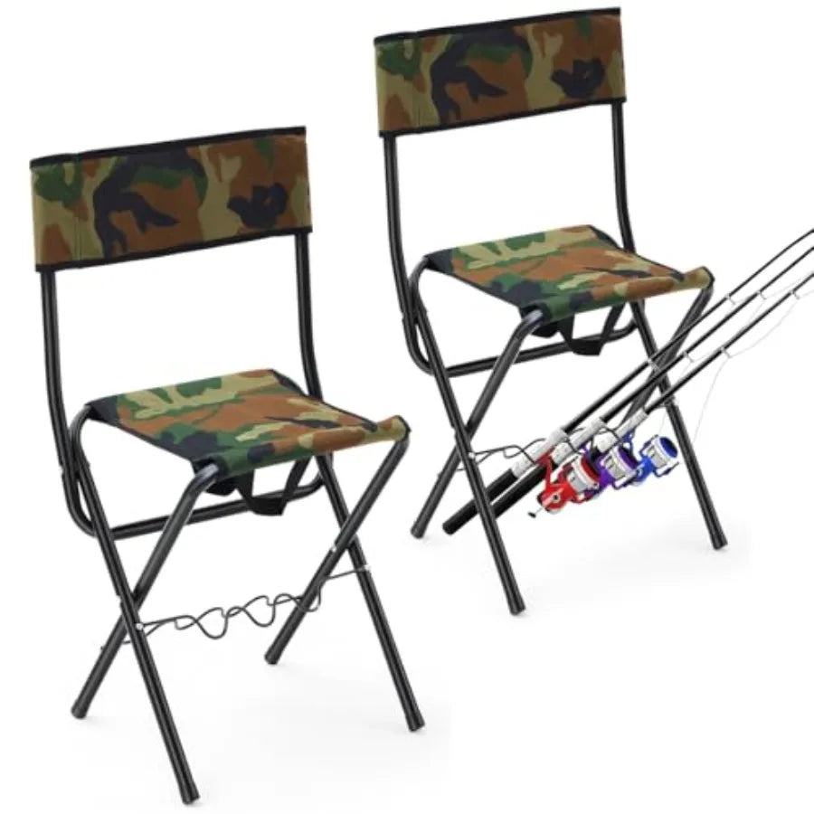 2 Pcs Summer Folding Fishing Chair with Rod Holder Hunting Camping Chairs for Adults Outdoor Portable Folding Chair for Men Wom