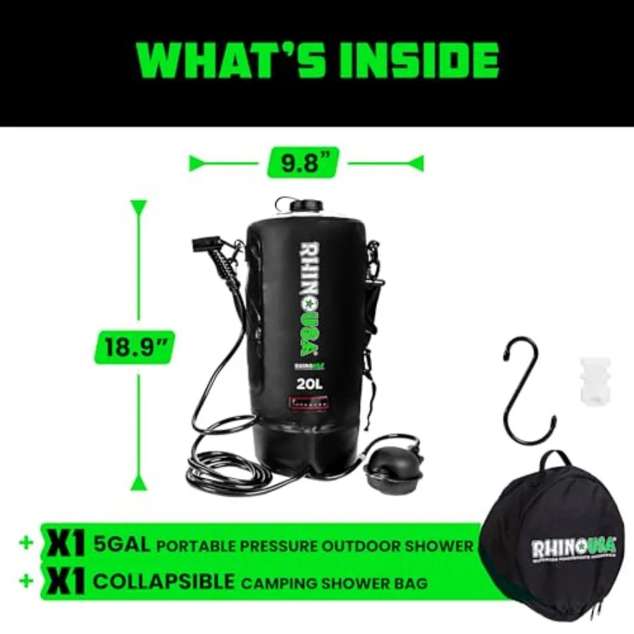 5 Gal/ 20L Portable Solar Camp Shower - Essential for Camping Festivals Overlanding Beach Trips Outdoor Shower and more!