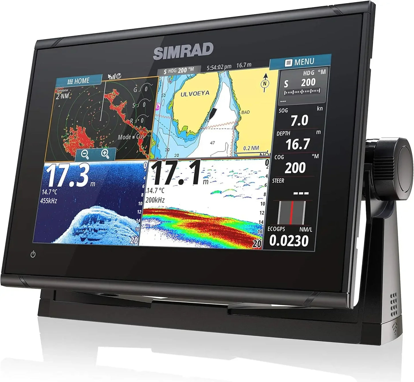 Simrad GO Chartplotter Fish Finder with Transducer Radar Options Preloaded C-MAP Discover Chart Card for Marine Navigation