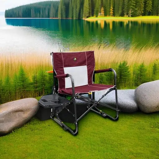 OUTDOOR Freestyle Rocker XL with Side Table Camping Chair | Portable Folding Rocking Chair with Solid, Durable Armrests, Drink Holder & Comfortable Backrest — Red