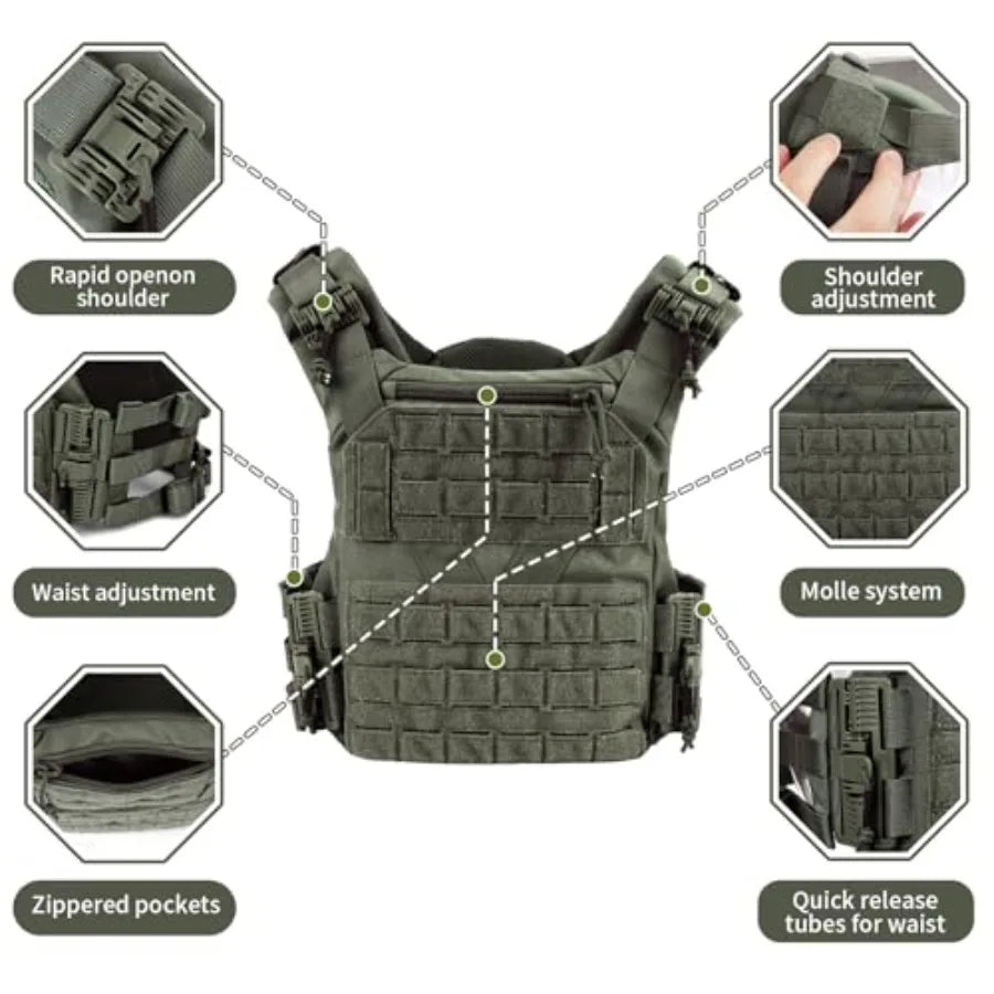 Tactical Vest Quick Release Outdoor Weighted Vest Adjustable 3D Breathable Modular Vest for Training
