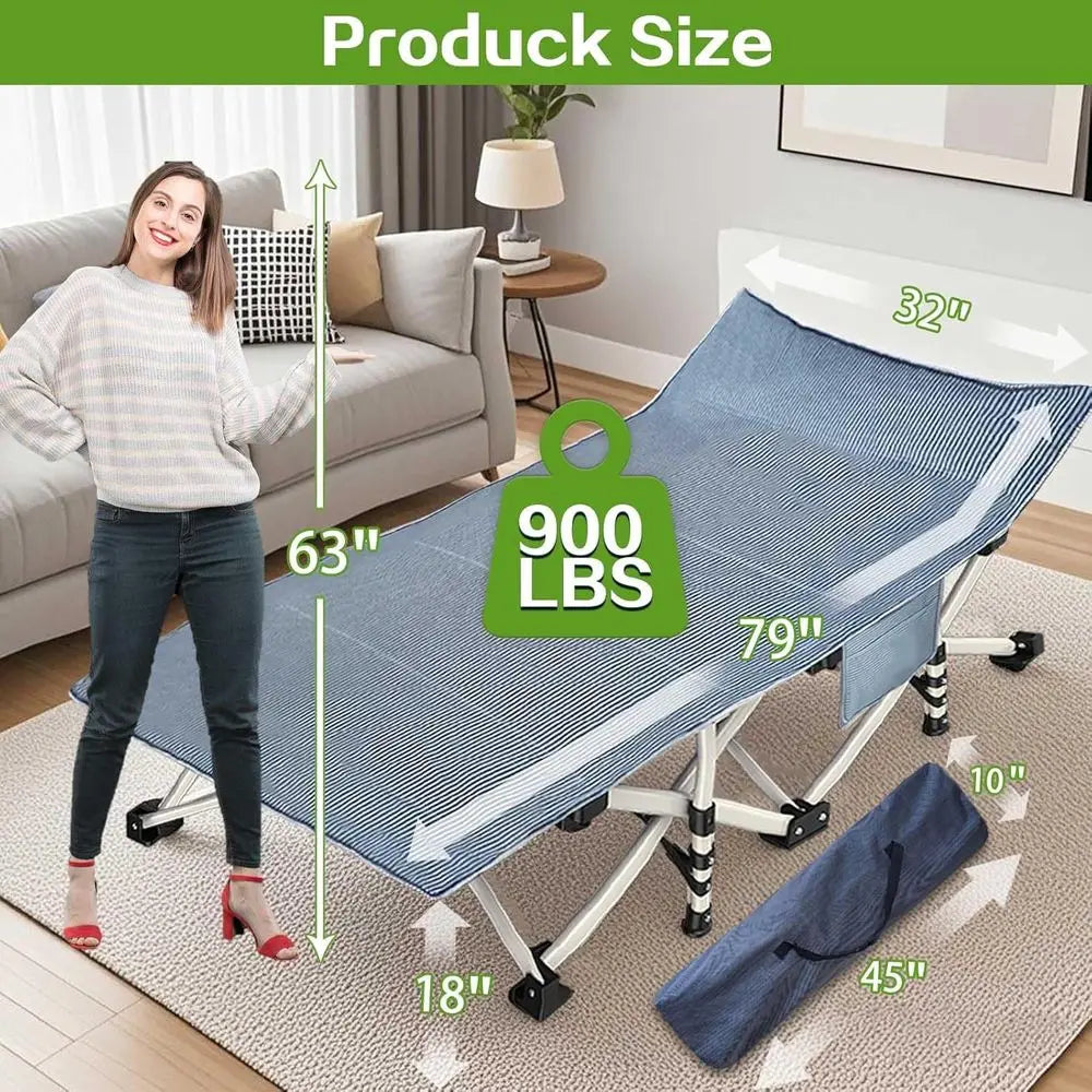 32In XXL Oversize Camping Cot with Mattress and Carry Bag, Portable Folding Bed for Adults, Indoor Office Nap Outdoor Use
