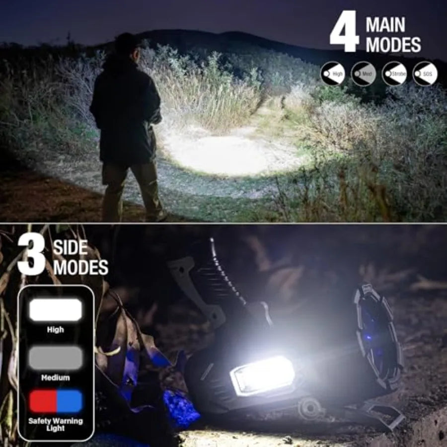 Rechargeable Spotlight 2000000 Lumens Super Bright Spot Light LED Handheld Spotlights Flashlight with 3 Color Lenses and Foldab