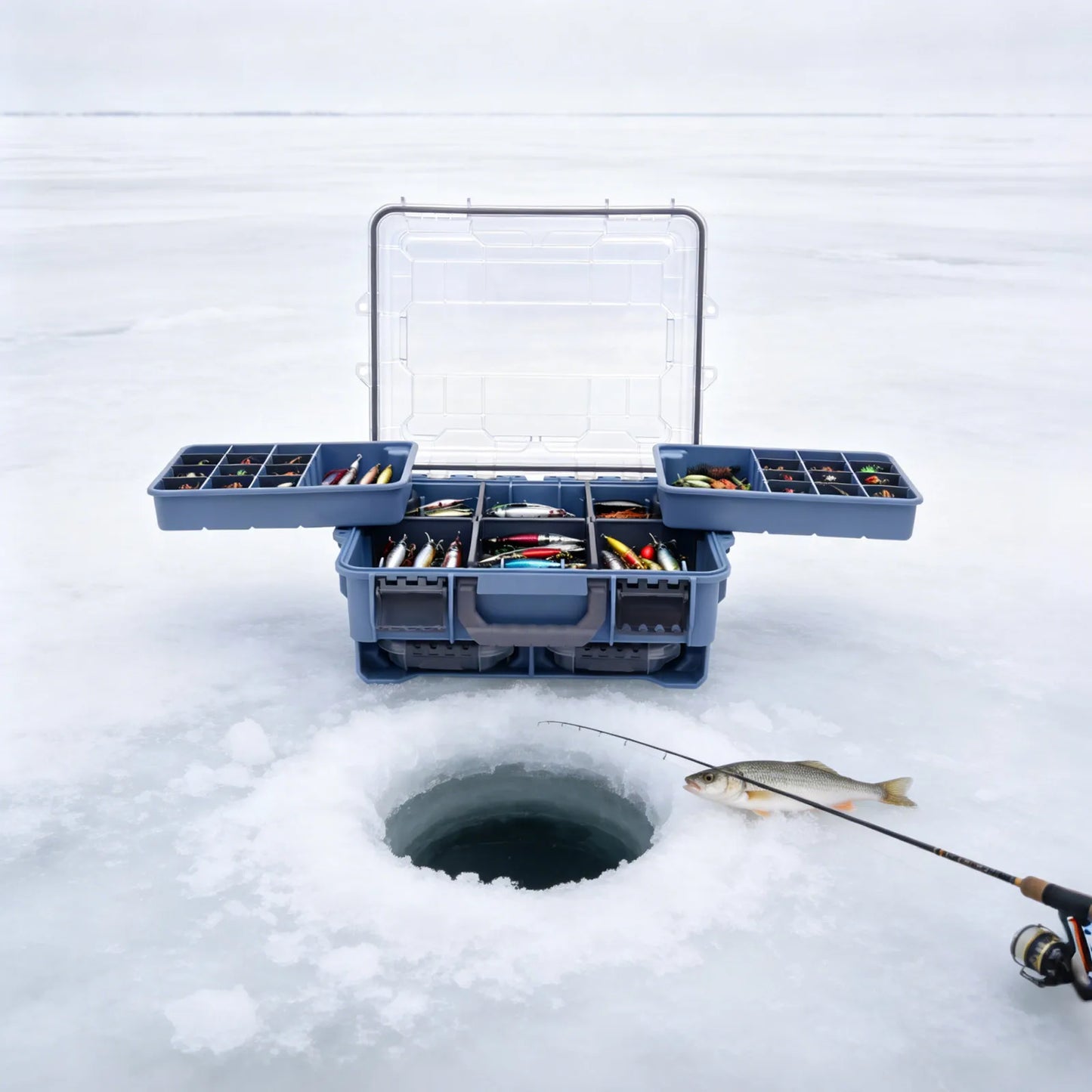 Blue Fishing Tackle Storage Box, Fishing Tackle Box, Fishing Tackle Box with Small Removable Tackle Tray, Suitable for Fishing, Camping, 36.5*29*17.5cm/ 14.37*11.42*6.89in