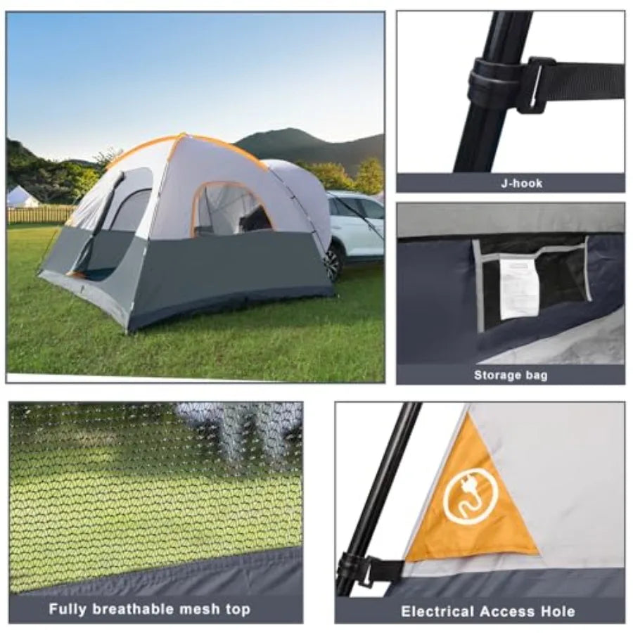 SUV dome tent for camping: 6-person outdoor car camping tent, easy setup SUV tailgate tent with rainfly, 10' x 10', polyester f