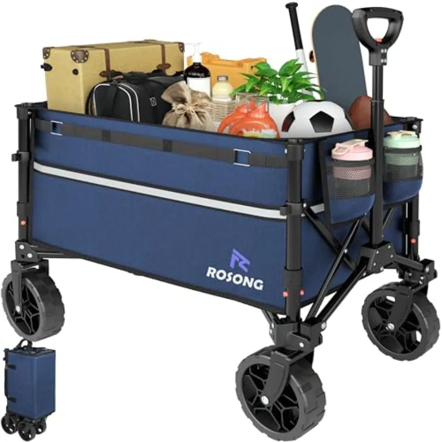 Collapsible Wagon Cart Wheels Foldable - Folding Utility Heavy Duty Wagons Carts for Grocery Sports Garden Shopping Camping Whe