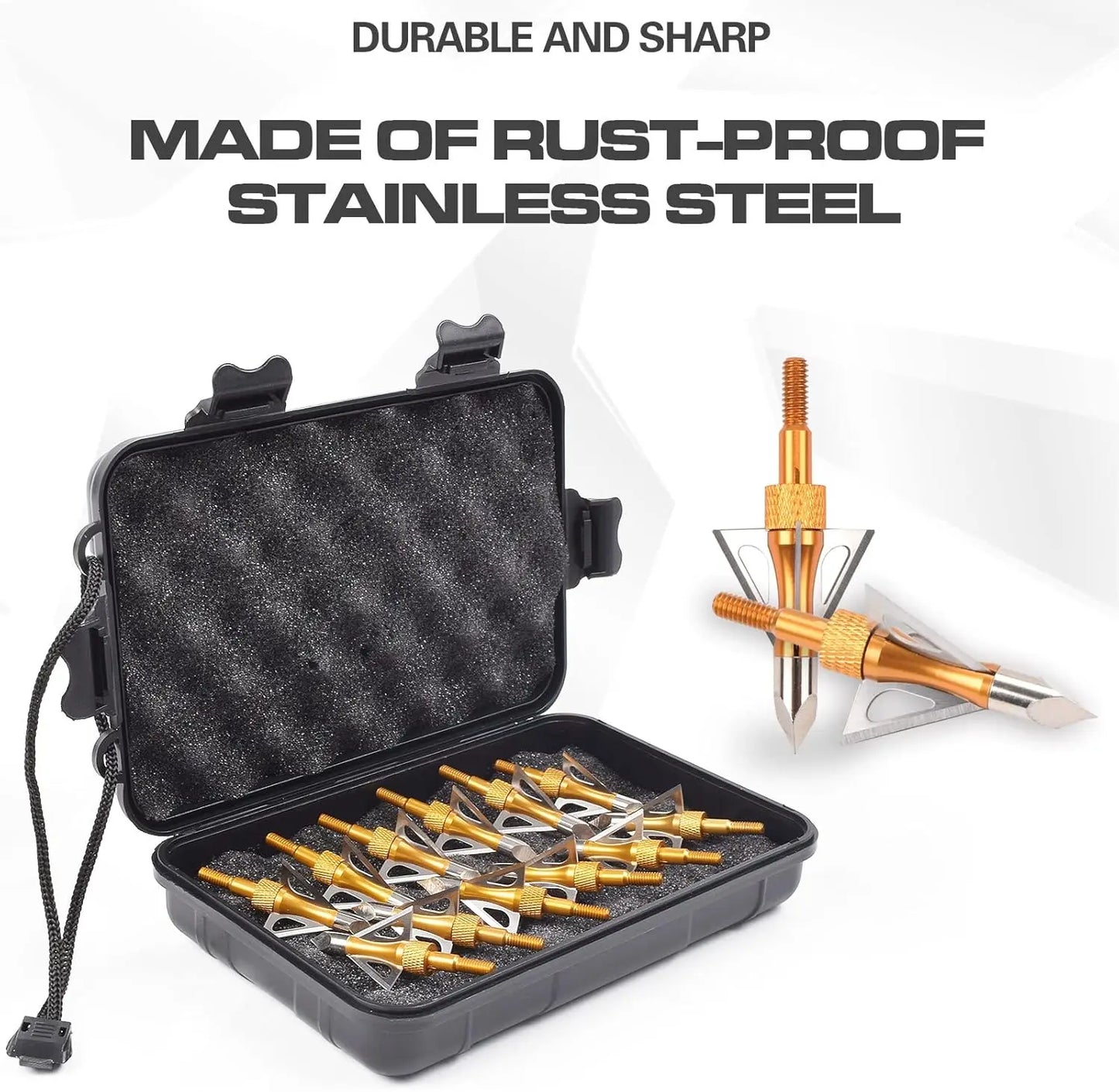12PK 3 Blades Hunting Screw-in Broadheads 100 Grain Arrow Tips+ 1 PK Broadhead Storage Case