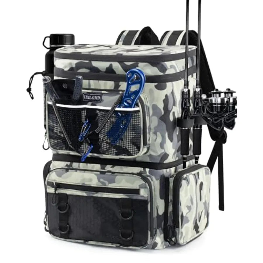Fishing Backpack with Rod Holders, 43L Large Water Resistant Tackle Bag Storage Gear and Equipment with Cooler for Men Fishing,