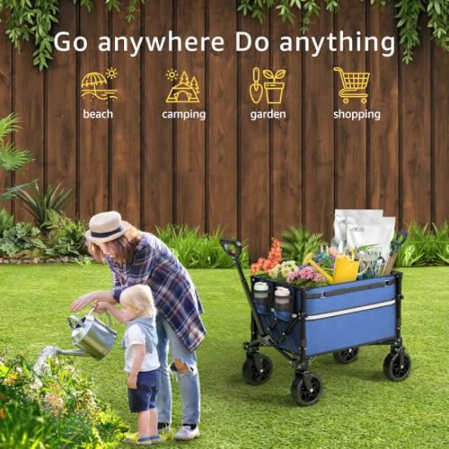 Collapsible Wagon Cart Wheels Foldable - Folding Utility Heavy Duty Wagons Carts for Grocery Sports Garden Shopping Camping Whe