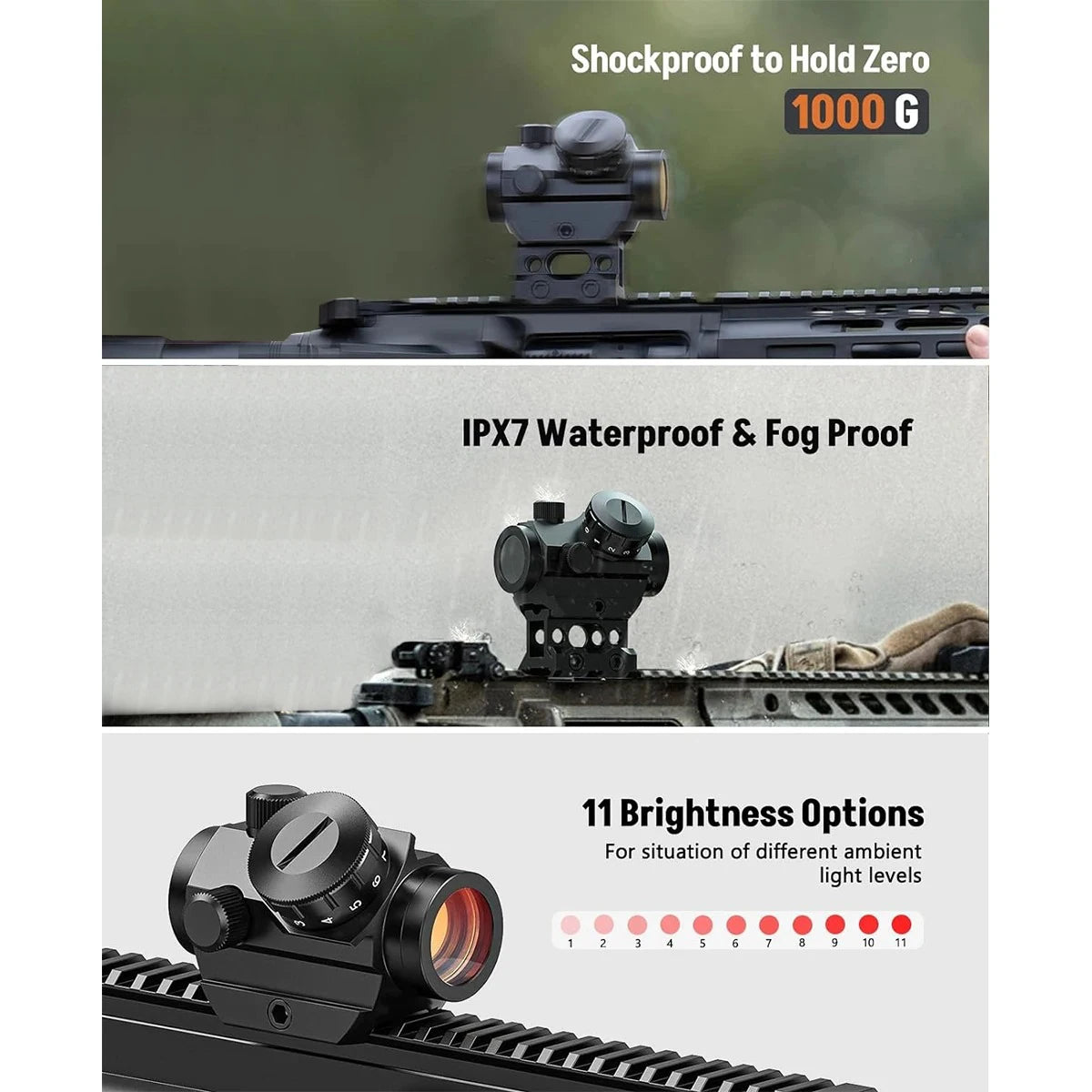 2MOA Red Dot Sight 1x25mm Reflex Sight Waterproof & Shockproof & Fog-Proof Red Dot Scope with 1 inch Riser Mount