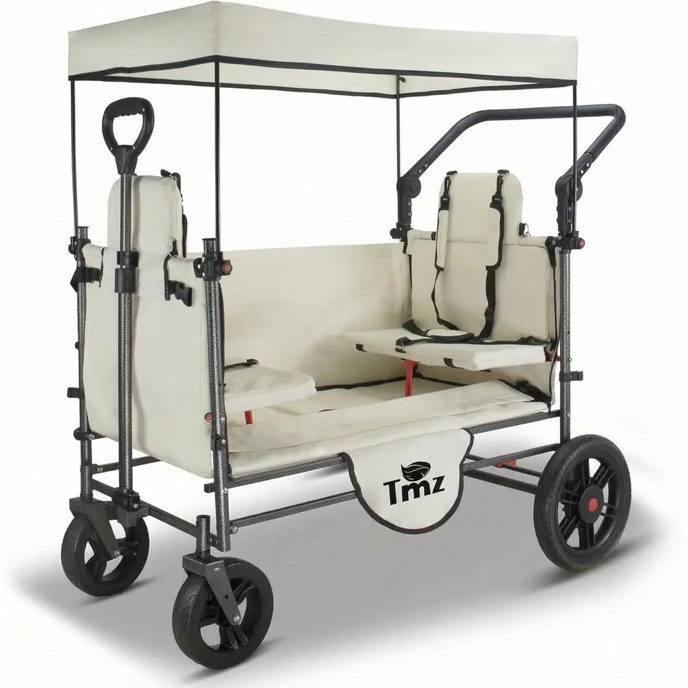 Collapsible Wagon Cart with Side-Opening Seat Conversion Design, oldable Utility Wagon with 2 Seats, Heavy Duty Wagon 265 lbs Lo