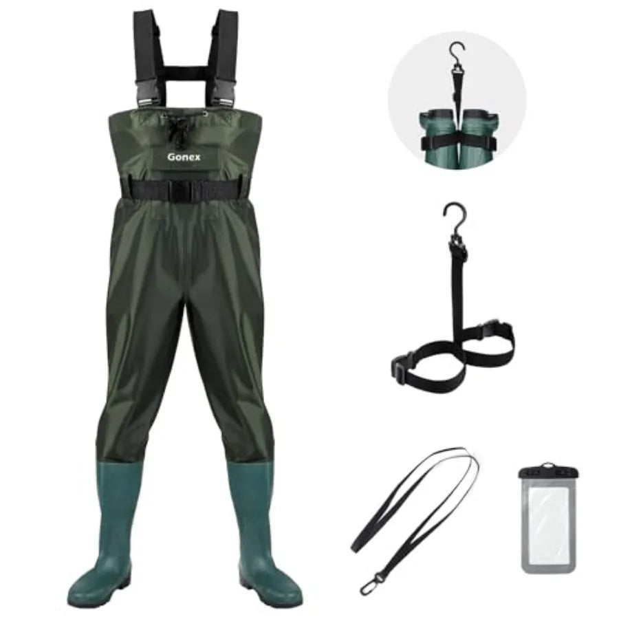 Chest Waders Hunting Fishing Waders for Men Women Waterproof 70D Nylon Wader for Duck Hunting Fishing Green, Sizes