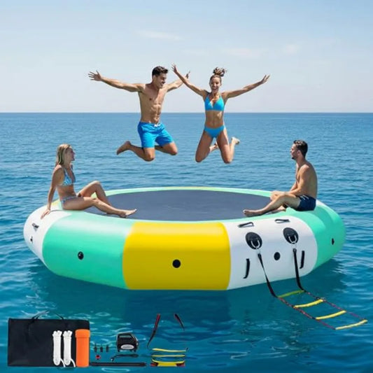 Water Trampoline for Lake Floating Trampoline for Pool Ocean with Pump in Blue for Outdoor Water Fun and Exercise