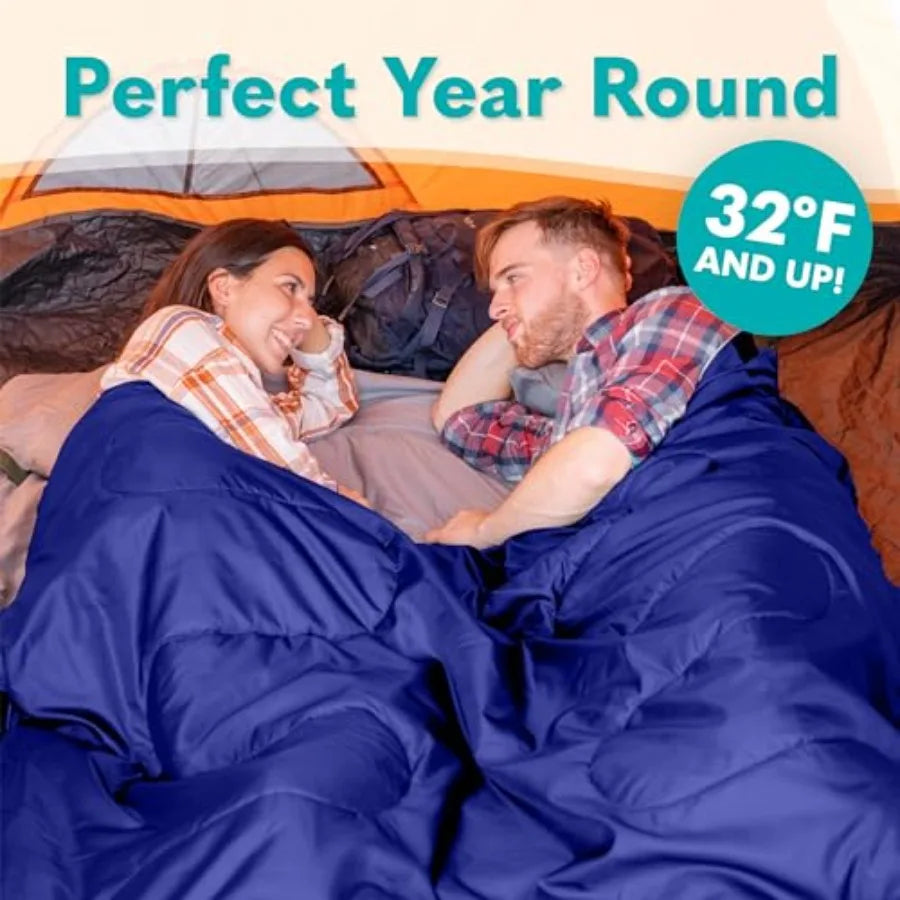 Double Sleeping Bags for Adults Backpacking Camping or Hiking - Waterproof Queen Sleeping Bags for Adults or Teens - Truck Tent