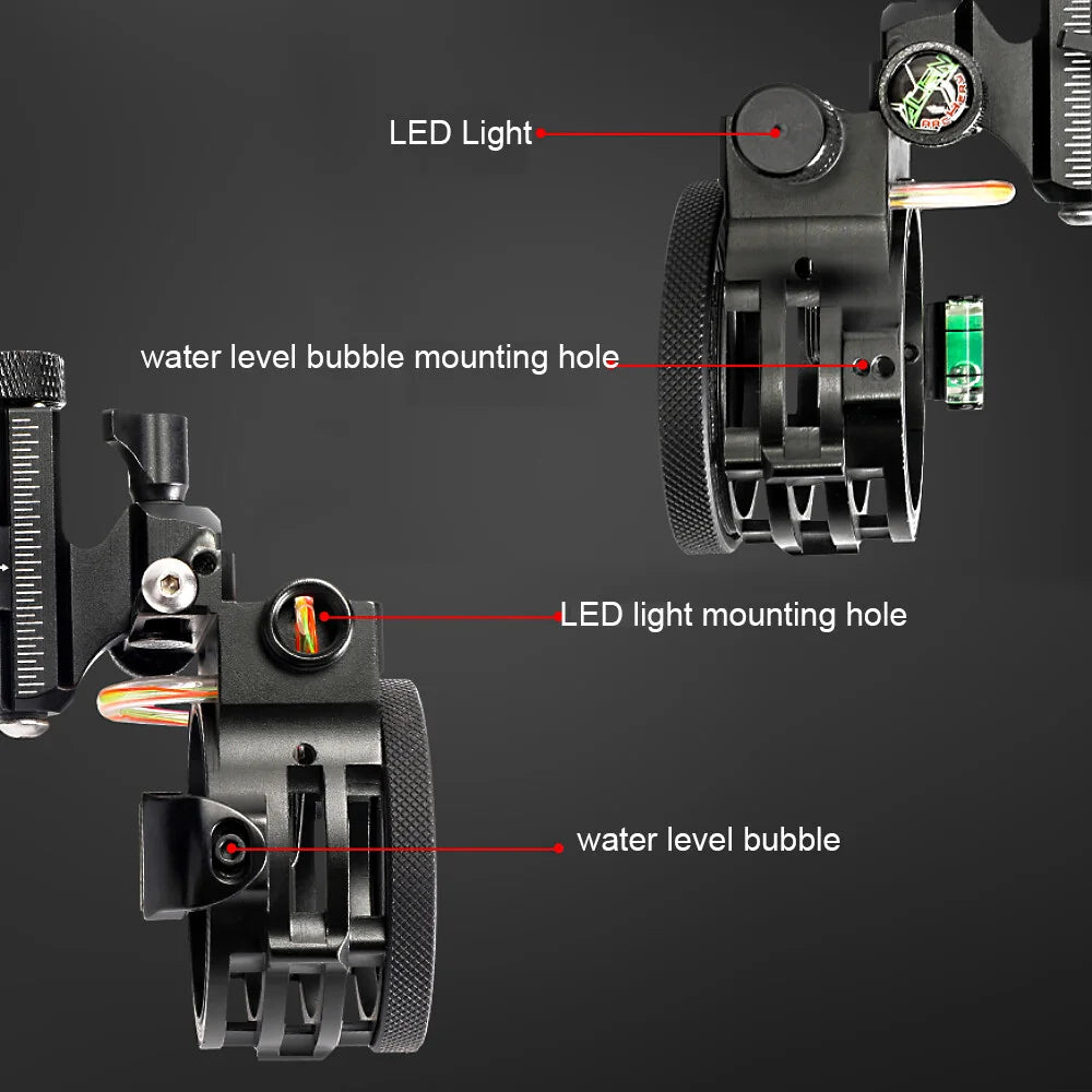 Archery 5-Pin Sight Shockproof Armored Casing with Rubber Bushing Dampeners for High Recoil Bows and Rainy Muddy Field Shooting Conditions