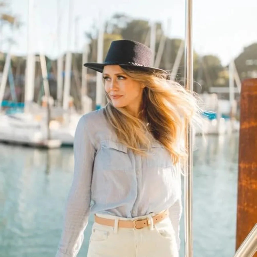 Breeze Leather Mesh Sun Hat for Outdoors Wide Brim, UPF50, Breathable Adjustable Tan and Grey