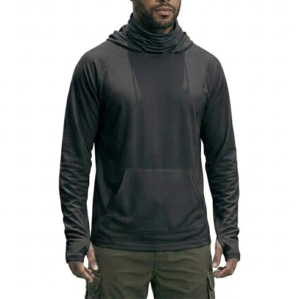 UPF50+ Performance Hoodie Summer Man Long Sleeve T-shirts Casual Shirt Sunscreen Ice Silk Tops Sun Running Quick Dry Hiking Tee