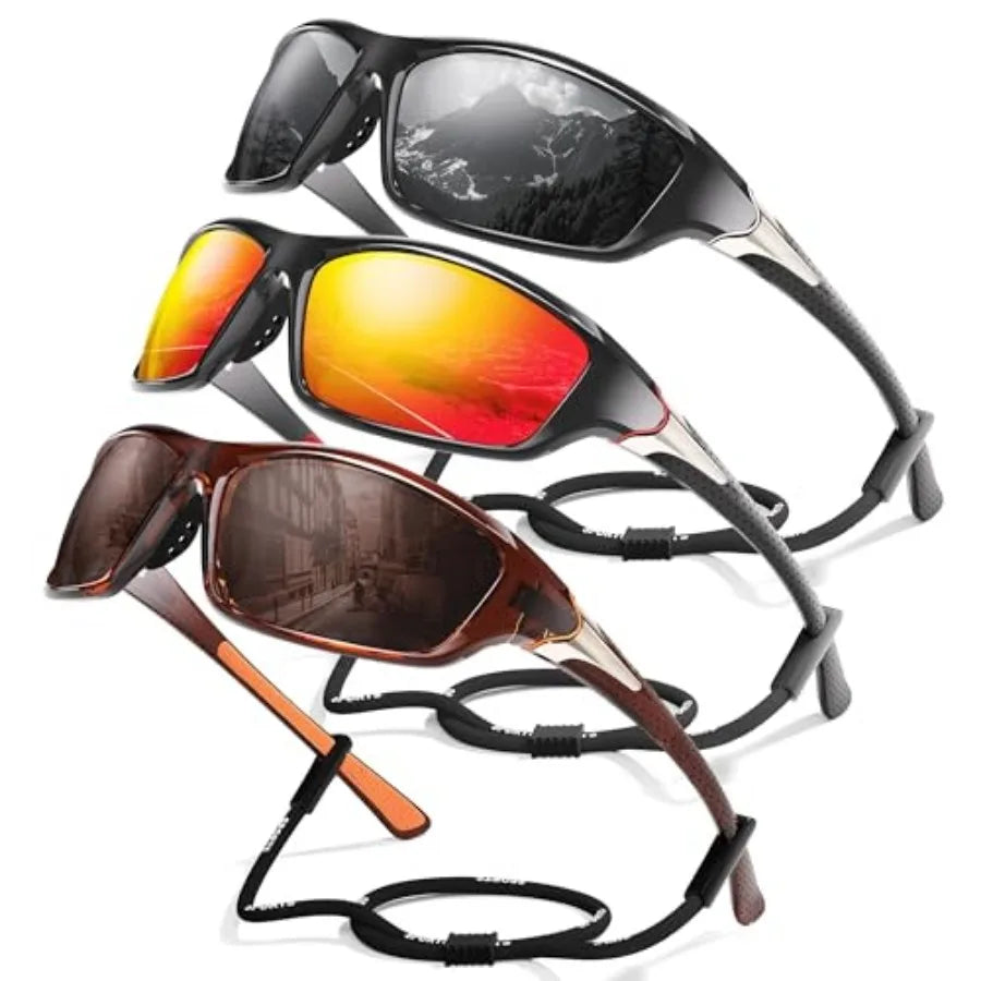 3 Pack Polarized Sports Sunglasses for Men, Mens Sunglasses Wrap Around UV Protection for Cycling Fishing Driving