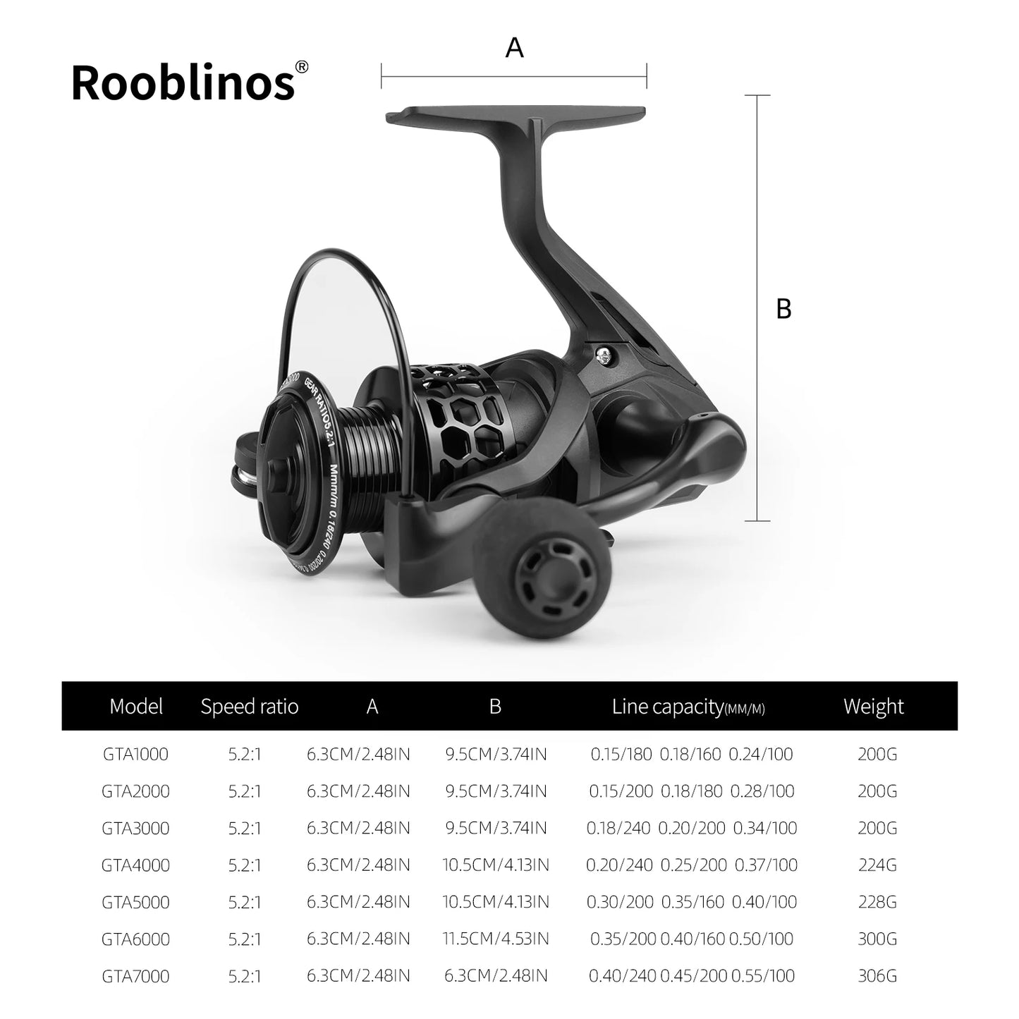 ROOBLINOS GTA3 Spinning Reel 1000-7000 Series Metal Universal Reel for Freshwater Sea Fishing Reel