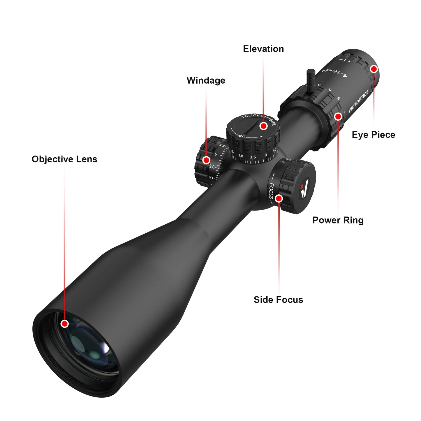 VictOptics S4 4-16x44 SFP Riflescope,Crystal Clear Optics,With Turret Lock Feature,Wide Field of View,For Benchrest and hunting