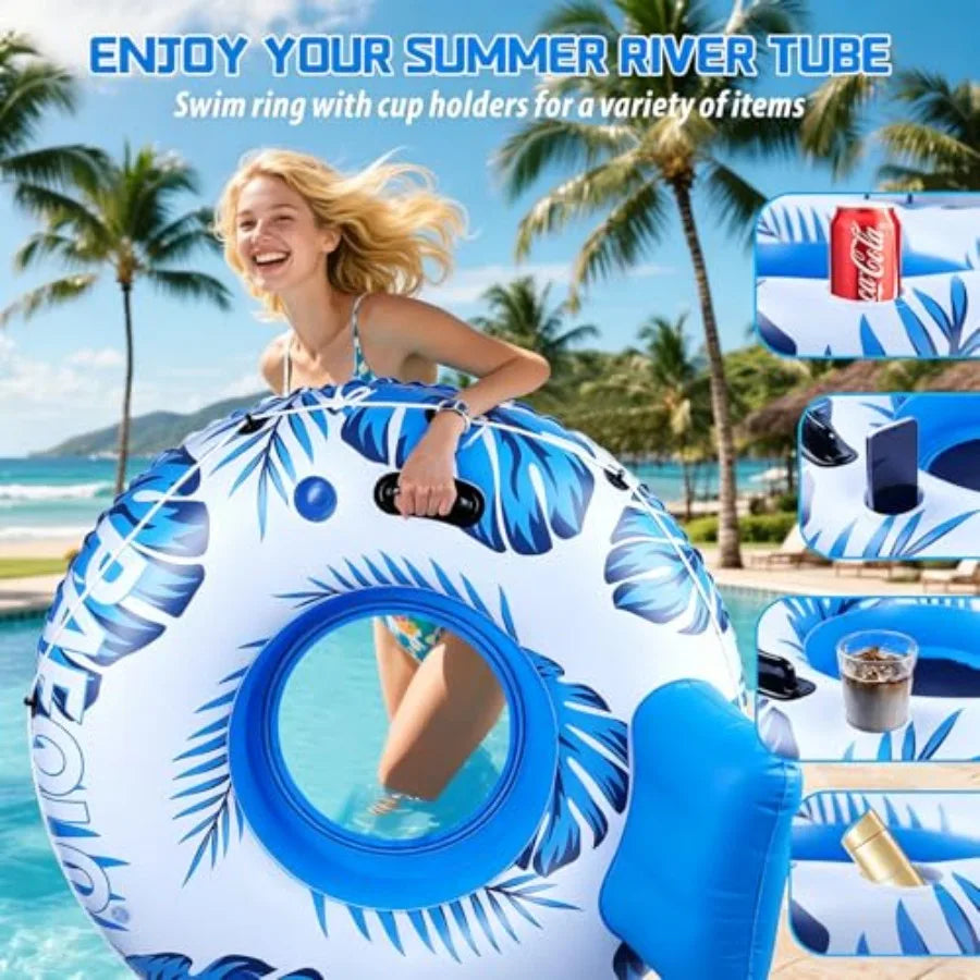 Inflatable River Tube Float, 53''Pool Float Adult, River Tubes for Floating Heavy Duty with Mesh Bottom, Water Tubes for Beach