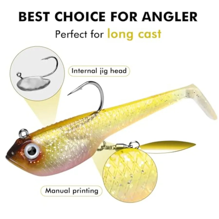 Shadtale Easy Catch Soft Fishing Lures with BKK Hooks - Trembly Sinking and Vibrating Swim for More Bites Pre-Rigged Swimbaits